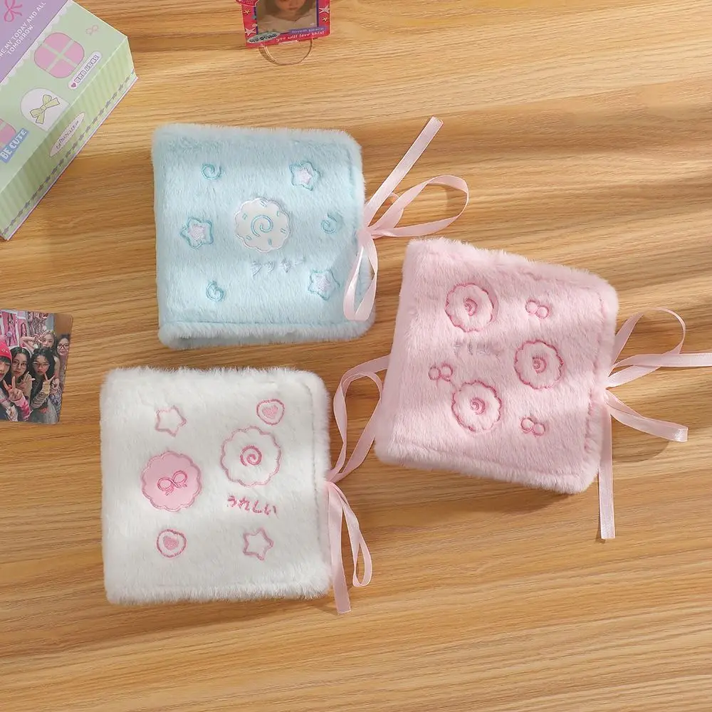 

Plush 3in Plush Photocard Holder 2 Grids Fluffy Strap Ties A7 Idol Photo Album Kawaii Ribbon Photocards Collect Volume