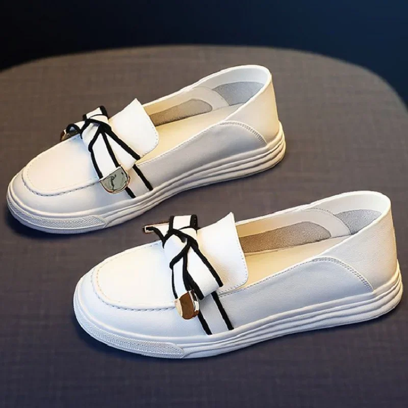 

Туфли женские повседневные из натуральной кожи, лоферы на плоской подошве с бантом, офисные Мокасины, туфли с круглым носком, L 39 A