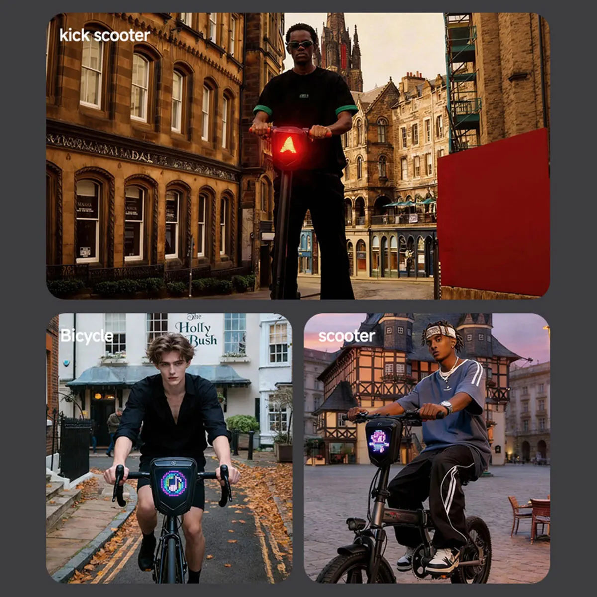 Waterproof Hard Shell Electric Scooter Bicycle Front Storage Bag LED Dynamic Screen DIY Pattern APP Control Outdoor Accessories