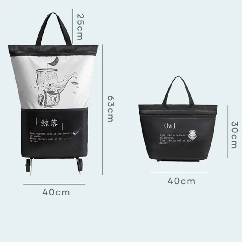 Folding Shopping Bag Shopping Cart Wheels Bag Oxford Small Pull Cart Women\'s Buy Vegetables Bag Shopping Organizer Tug Package