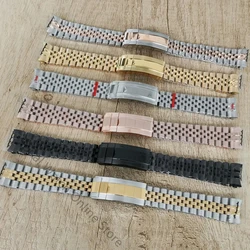 20MM Stainless Steel Watch Band Single Folding Buckle Solid Screw Links Watchband Strap Vintage Jubilee Bracelet