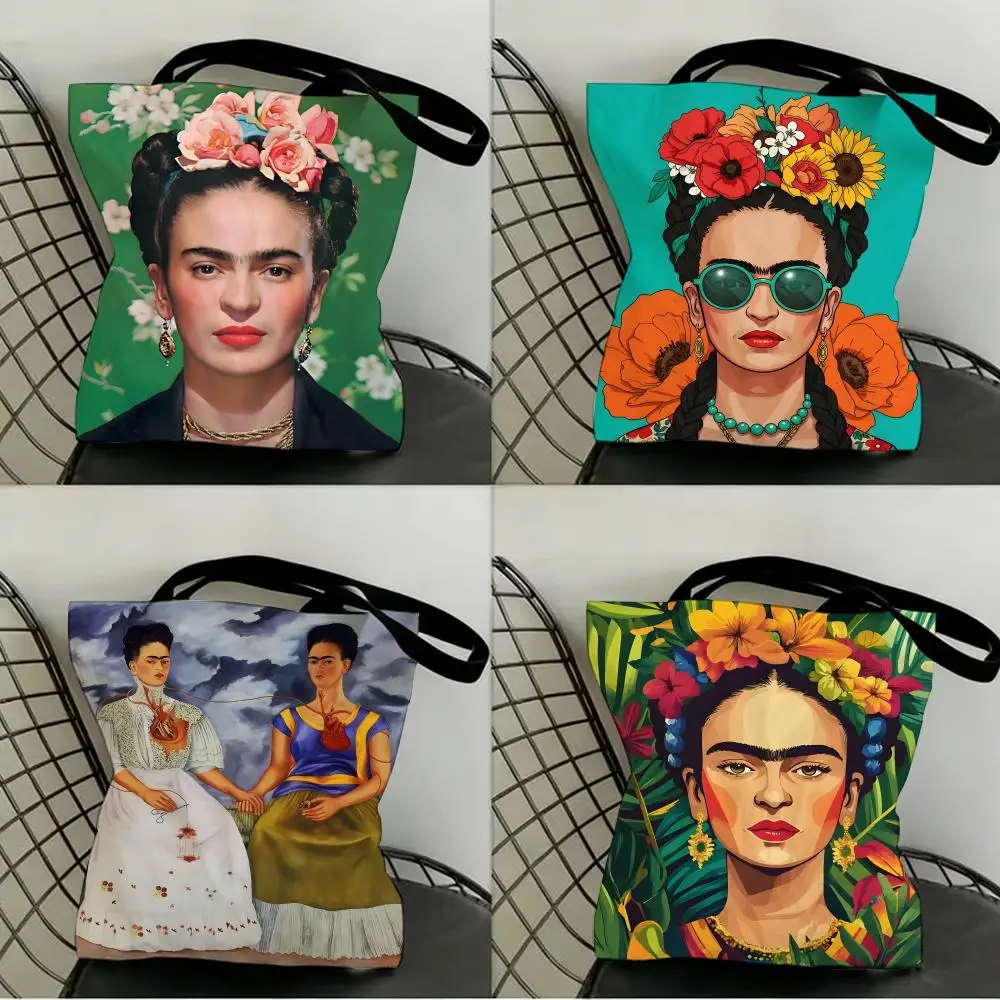 Bolsas de Armazenamento ART Frida K-Kahlo, Sacola de Compras em Lona, Sacola de Supermercado, Bolsa de Festa de Natal, Bolsa Feminina