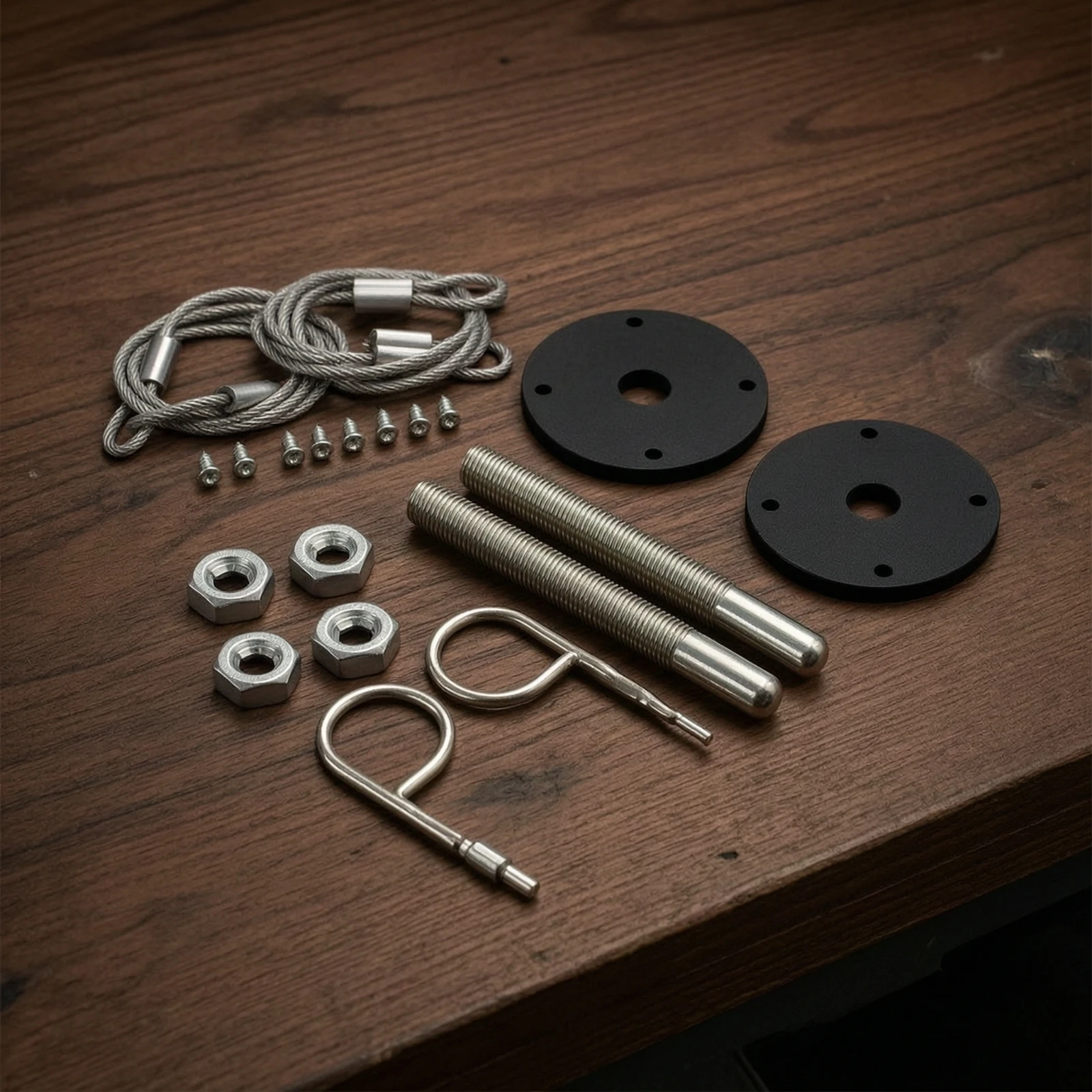 Hood Pin Kit Braided Hood Latch Pin Kit Car Accessory Easy to Install Hardware Silver-Toned for Tuners, Track Cars