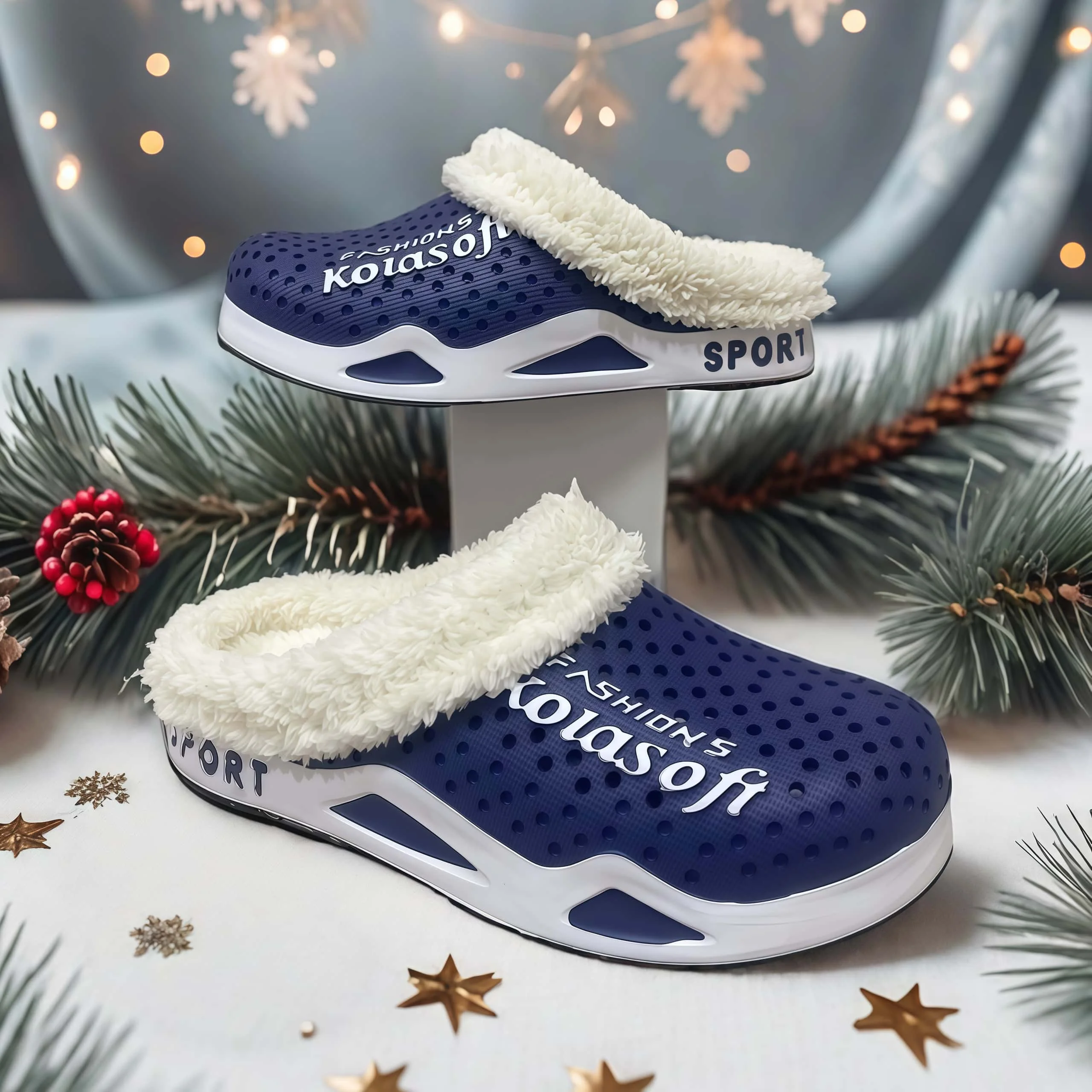 Zuecos de invierno con forro polar para hombre, zapatillas de Eva cálidas, cómodas y ligeras, zapatillas de algodón para el hogar de doble uso para interiores y exteriores