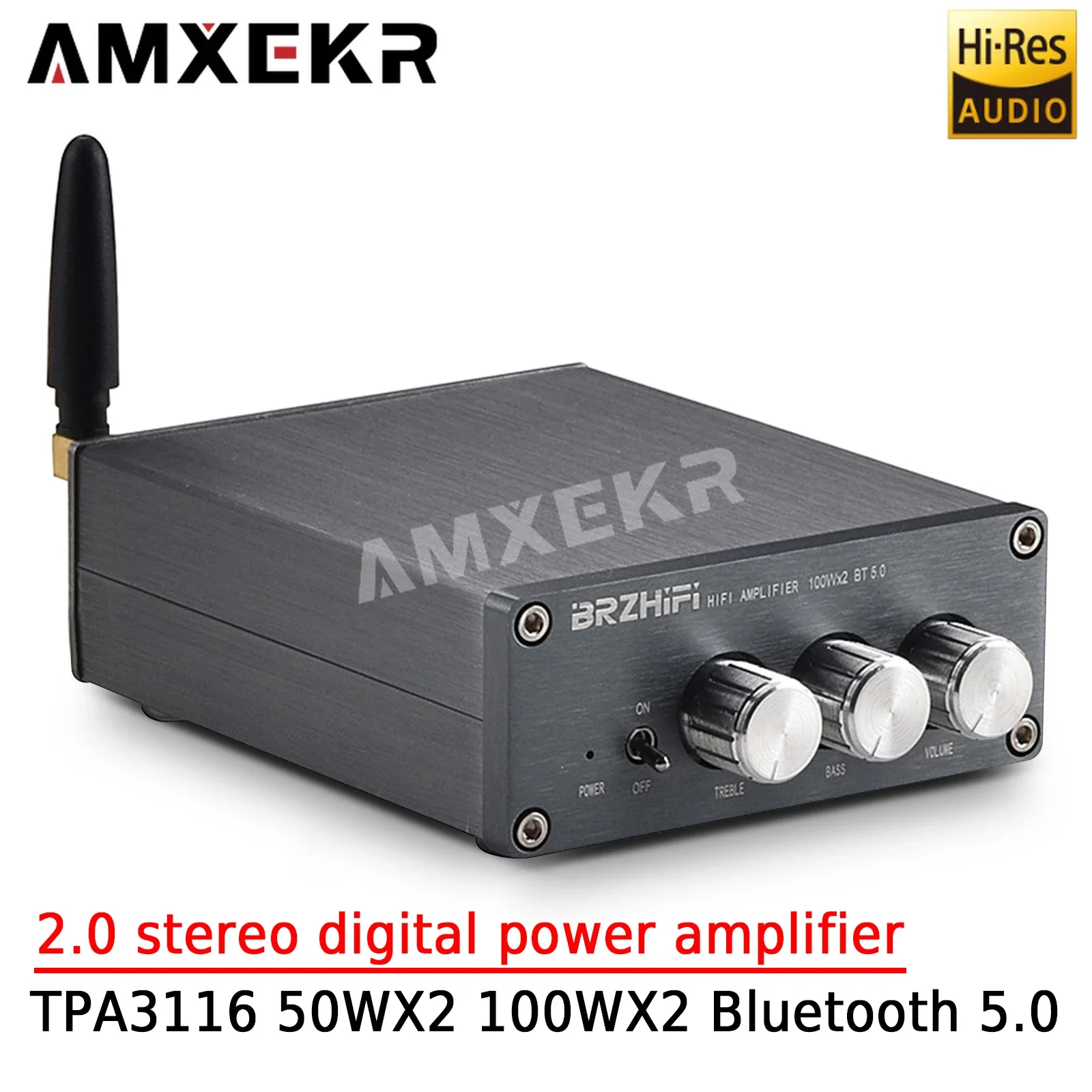 

AMXEKR Fever Level 2.0 Stereo Digital Amplifier TPA3116 50WX2 100WX2 Bluetooth 5.0 Home Power Amplifier