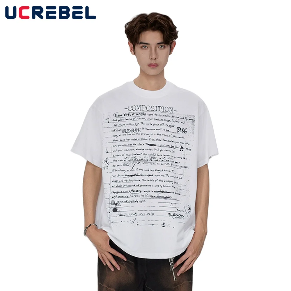 

Graffiti Letter Print Short Sleeve T-shirt Mens High Street Summer Crew Neck Loose Half-Sleeve Cotton Tee Men Tshirt