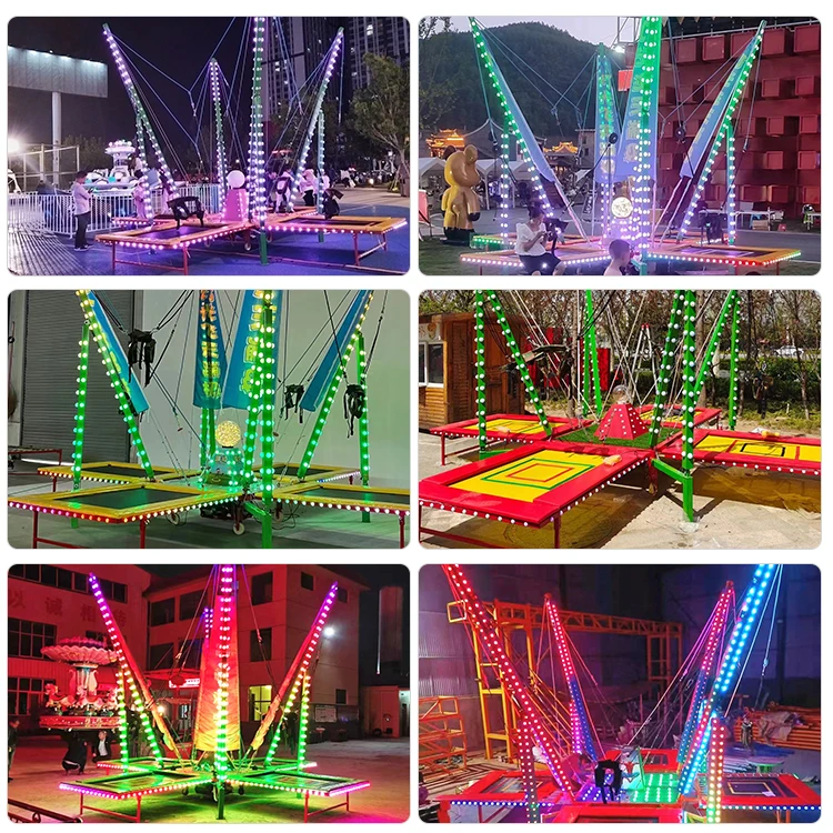 핫 세일 4-in-1 스틸 번지 점프 트램폴린 스릴 넘치는 번지 점프 경험을 위한 스틸 프레임 번지 조명 포함