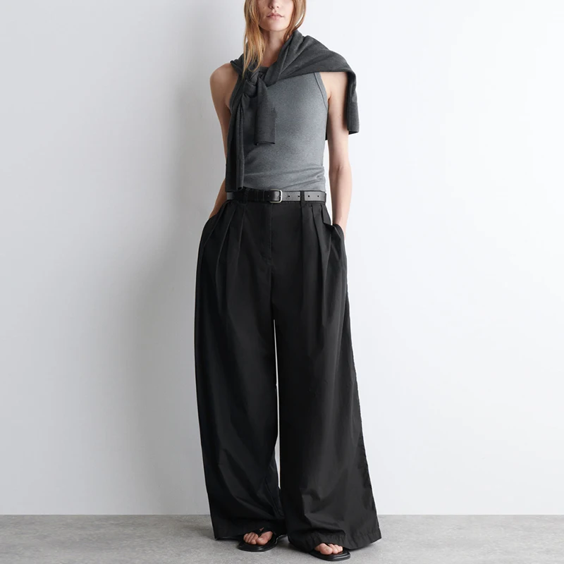 

Bla Pleated Wide Leg Pants Women's Sle Faionable Summer 2025 New Arrival Simple Commute Polyester Fiber 00% Casual Pants