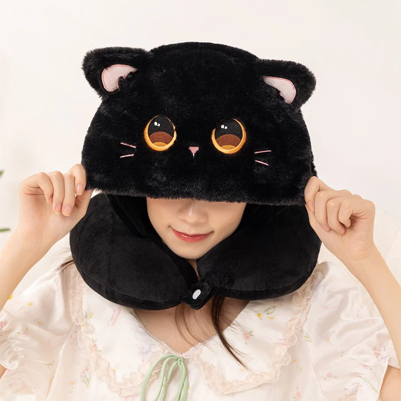 Poduszka w kształcie litery U z kreskówką, urocza pluszowa lalka kotek, miękka poduszka pod szyję na sofę, łóżko, poduszka podróżna do samochodu, samolotu, poduszka na lunch dla studenta.