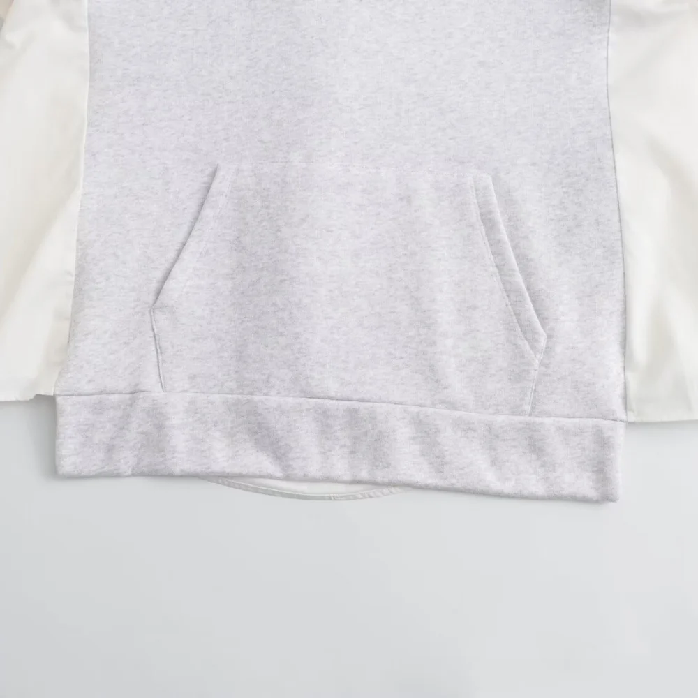 Women's Seam Loose Top Round Neck Long Sleeve with Hat Splicing Pocket Autumn/Winter New Fashion Hoodie