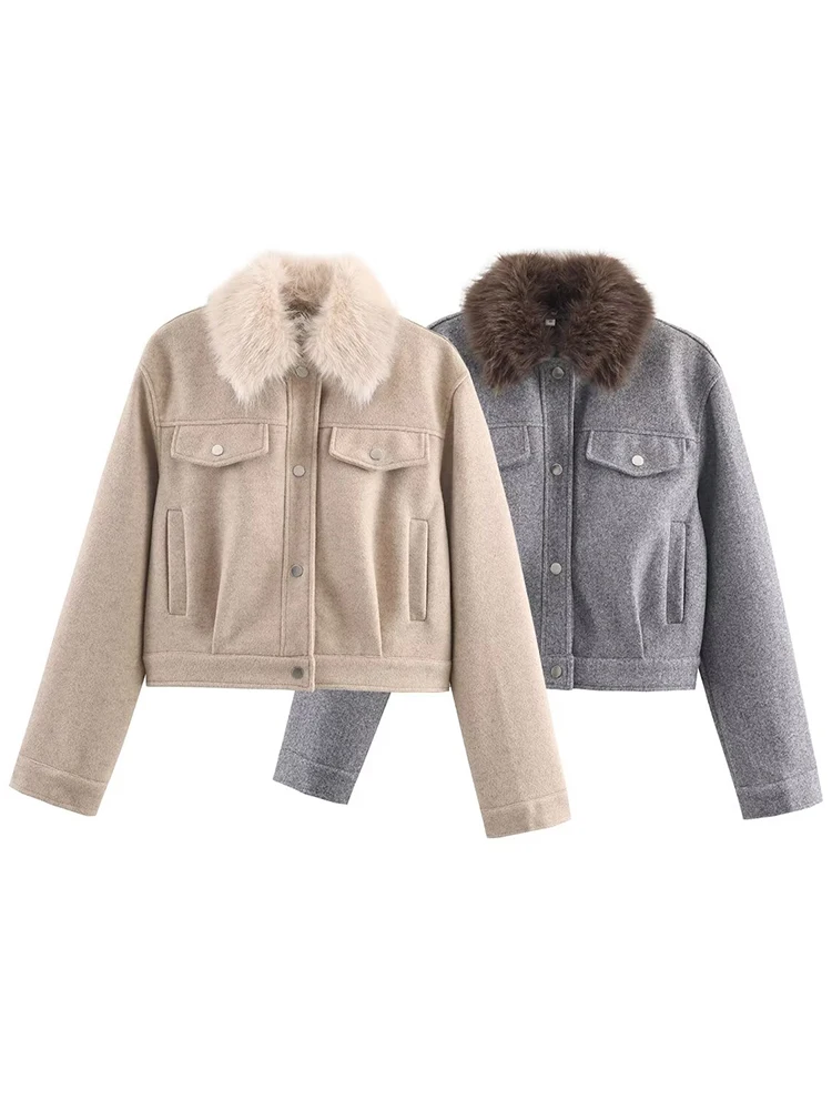 

HH 2025 модные женские куртки с воротником из искусственного меха, зимние однотонные однобортные карманы с лацканами, украшение, повседневное уличное пальто