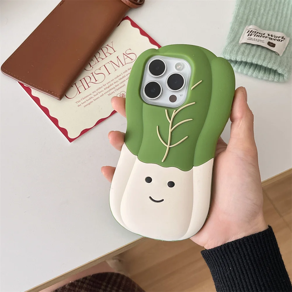 3D Chinese Cabbage Cute Silicone Soft Case for IPhone 12 13 14 15 16 Pro Max Plus 11 15Pro 14Pro IPones Shockproof Back Cover