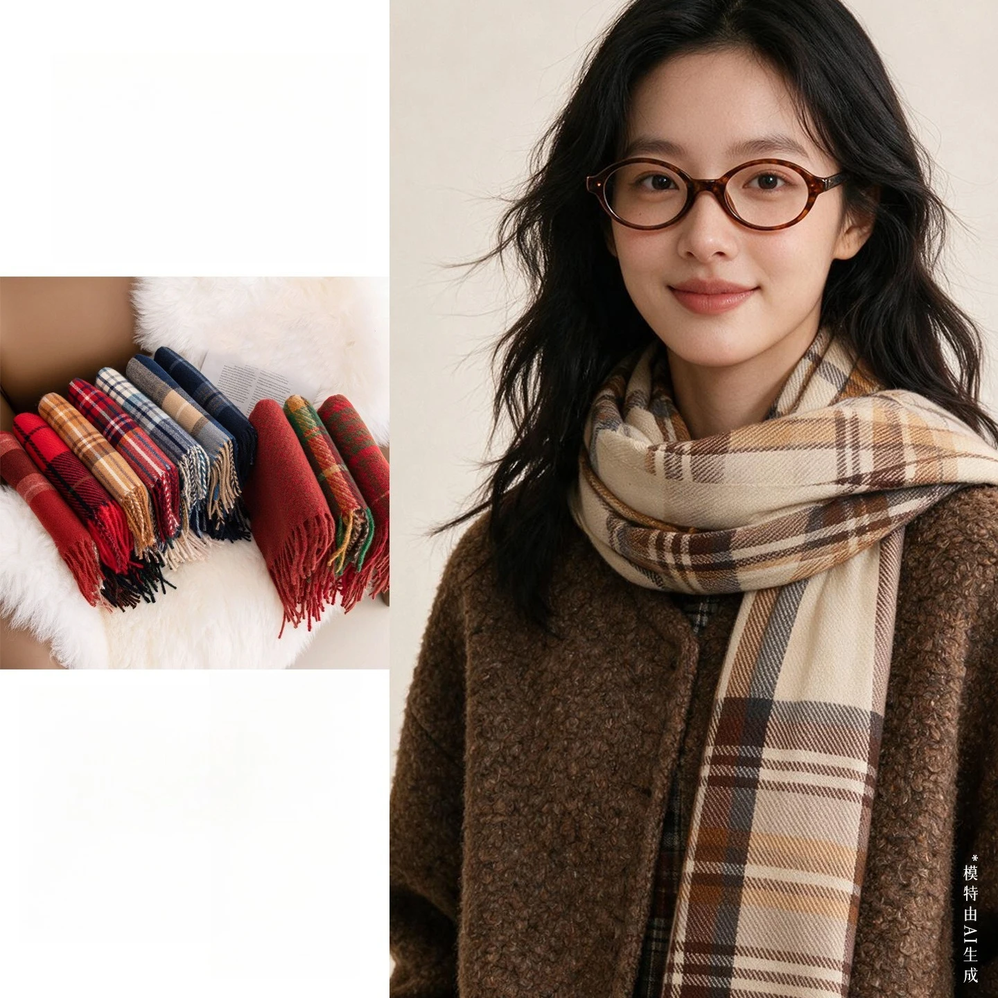 2026 Imitation Cashmere Plaid Scarf Women's Winter High-end Sense Fashion Simple Scarf Medium and Long Warm Shawl