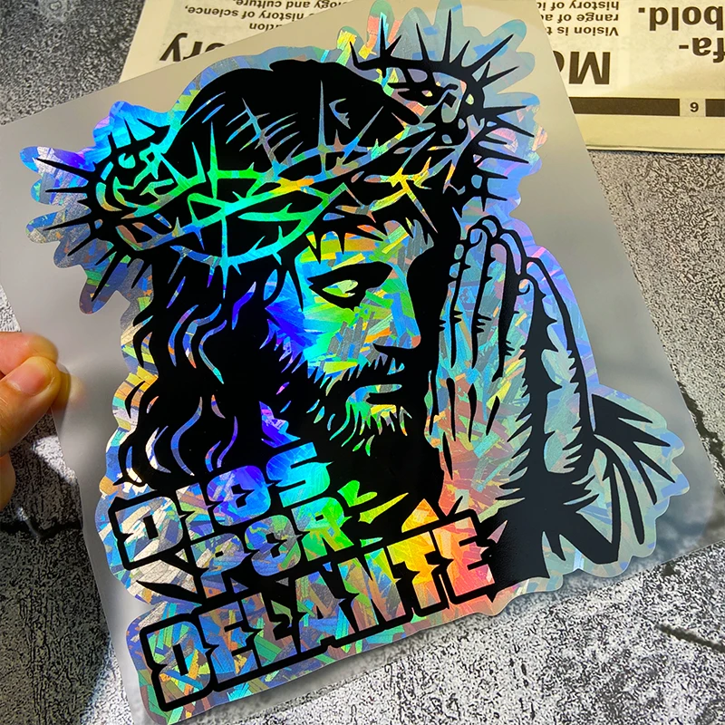 DIOS POR DELANTE autocollants de moto effet de carbone holographique imperméable pour carénage avant de moto bricolage autocollant en vinyle pour fenêtre de voiture