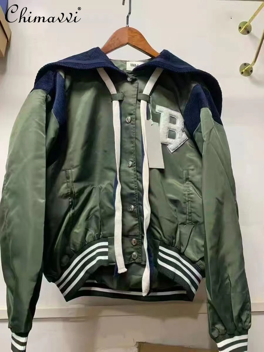 Japanese Sweet Cool Bomber Jacket Women Winter Fashion Big Sailor Collar B Letter Embroidered Loose Baseball Uniform Parkas