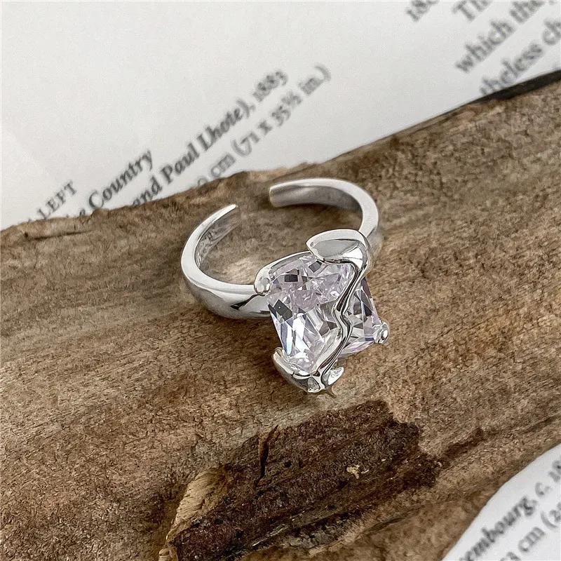 

S925 Sterling Silver Korean Fashion Fashion Six-Pointed Star Retro INS Clear Zircon Shiny Ring