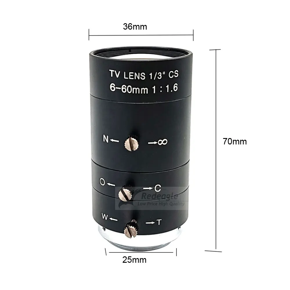 عدسة صناعية معدنية 2.0 ميجابكسل عالية الدقة ميجابيكسل 6-60 ملم عدسة متغيرة البعد البؤري تكبير يدوي وتركيز CS Mount عدسة CCTV مع فلتر IR 650nm
