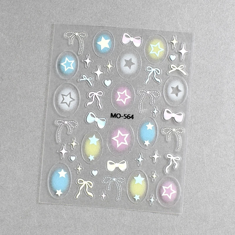 5D Reliëf Nail Art Stickers Snoep Kleur Sterren Liefde Harten Witte Strikjes Zelfklevende Nagels Decals Decoraties Voor Manicure