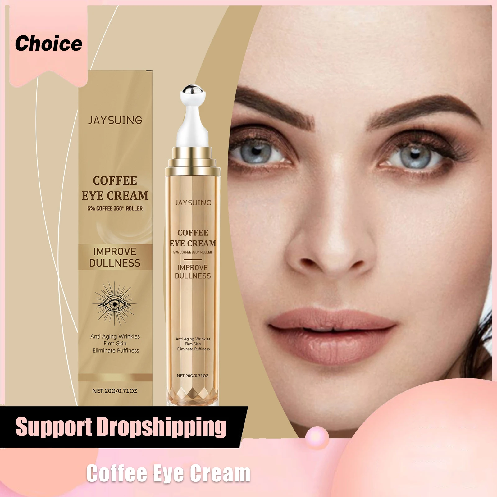 

Coffee Firming Eye Cream Antioxidant Increase Skin Elasticity Relieve Eye Bags Improve Dullness Brightening Ball Massage Eye Gel