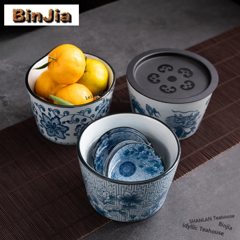 Blue And White Auspicious Dragon Separated Jianshui Tea Wash Bowl Water Washing Slag Tank Household Chaxi Cha Collection Gifts
