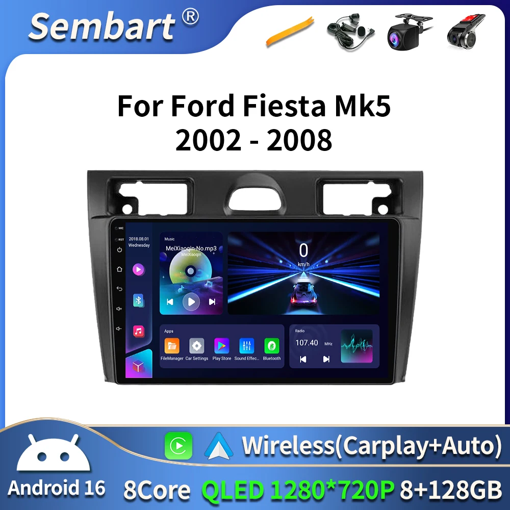 

Android 16 Car Radio for Ford Fiesta Mk VI 5 Mk5 2002-2008 Multimedia GPS 2 Din DVD Carplay Navigation Player Stereo QLED 4G DVD