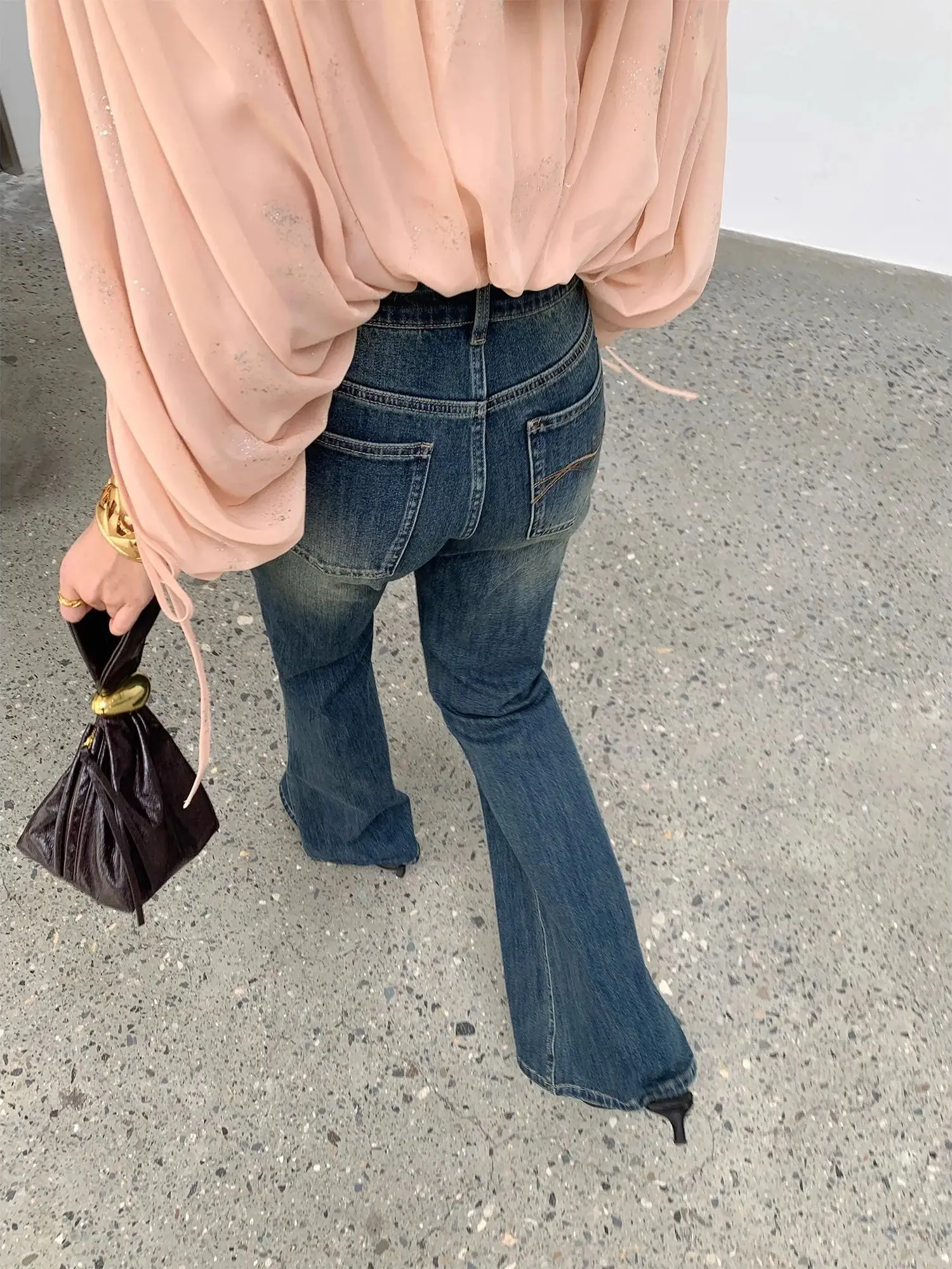 Pantaloni a zampa d'elefante americani Y2k Jeans vintage subculturali rosa per donna Pantaloni in denim da donna punk streetwear