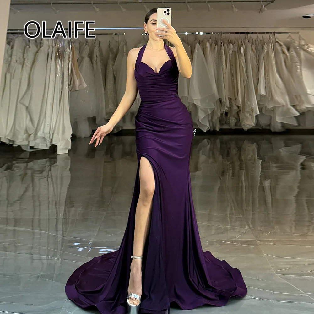 

Скромное атласное плиссированное вечернее платье с лямкой на шее, вечернее платье с открытой спиной и боковым разрезом, клубное платье подружки невесты для выпускного вечера с индивидуальным принтом