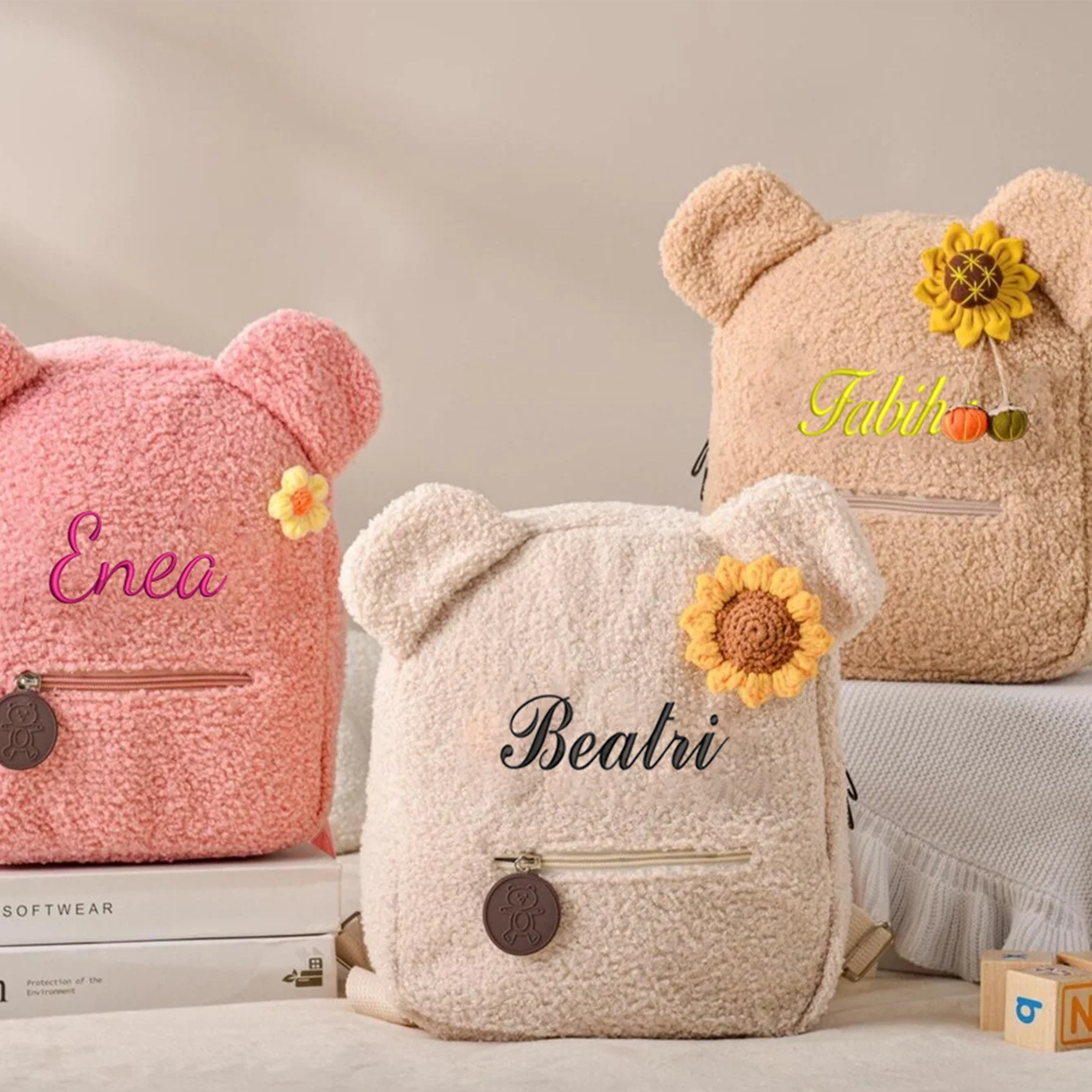 

Детский рюкзак-мишка с вышитым именем на заказ | Симпатичная повседневная сумка | Зимний и школьный подарочный набор