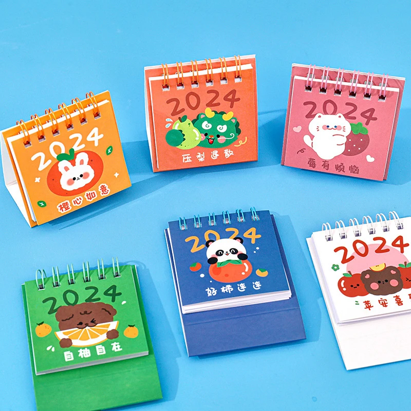 2024 Mini Schattige Beer Konijnenkalender Kawaii Diy Cartoon Dieren Bureau Kalender Dagelijkse Schema Tafelplanner