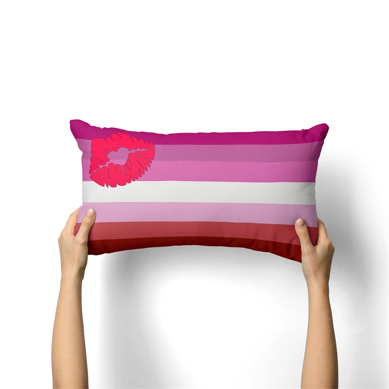 Gaslight Gatekeep GirlbossKiss Lipstick Lesbian Pride Flag Rectangular Throw Pillow Covers Cushion Cases Pillowcases