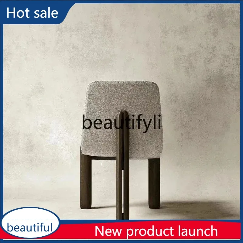 

s26 Minimalist Nordic solid wood light luxury designer home restaurant negotiation chair lamb wool retro dining chair