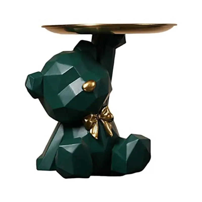 A53Q-Storage Tray Statue Key Holder Figurine, Jewelry Earrings Lipsticks Tray, Bear Statues With Dish, Sculptures Key Bowl Durab