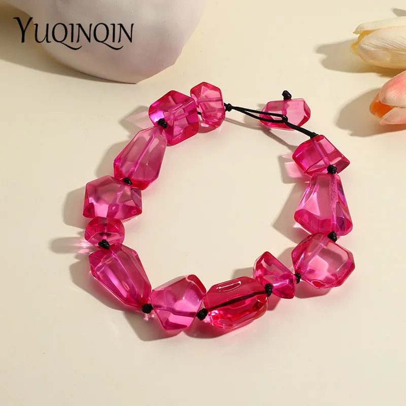 Cute Candy-colored Transparent Resin Beads Necklaces for Women Beaded Chain Choker Necklace For Girls Fashion Jewelry Party Gift