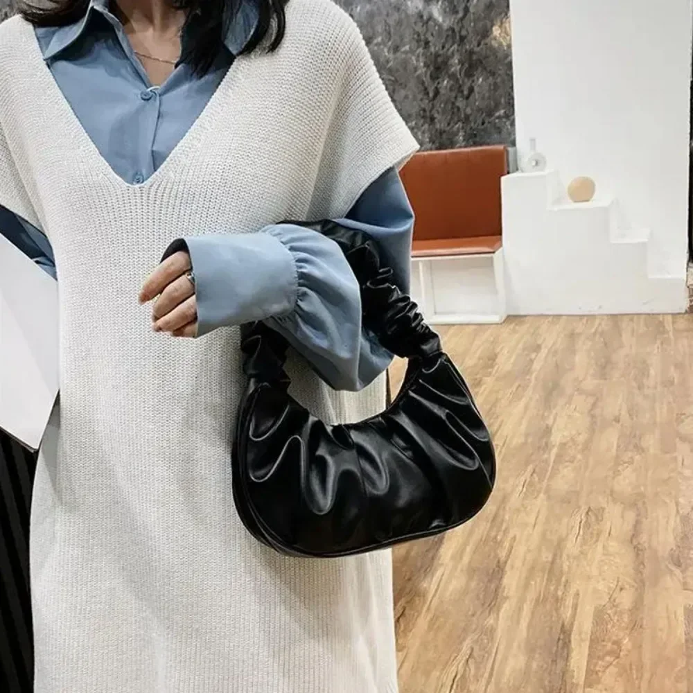 

Fashion Pleated PU Cloud Bag, Women's Leisure Shoulder Handbag, Shopping Armpit Bag, Stylish Dumpling Design for Ladies