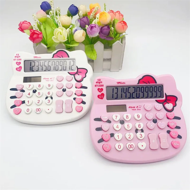 

Калькулятор Sanrio Hello Kitty, новый, милый, мультяшный, на солнечной батарее, с бантом, для офиса, учебы, подарок