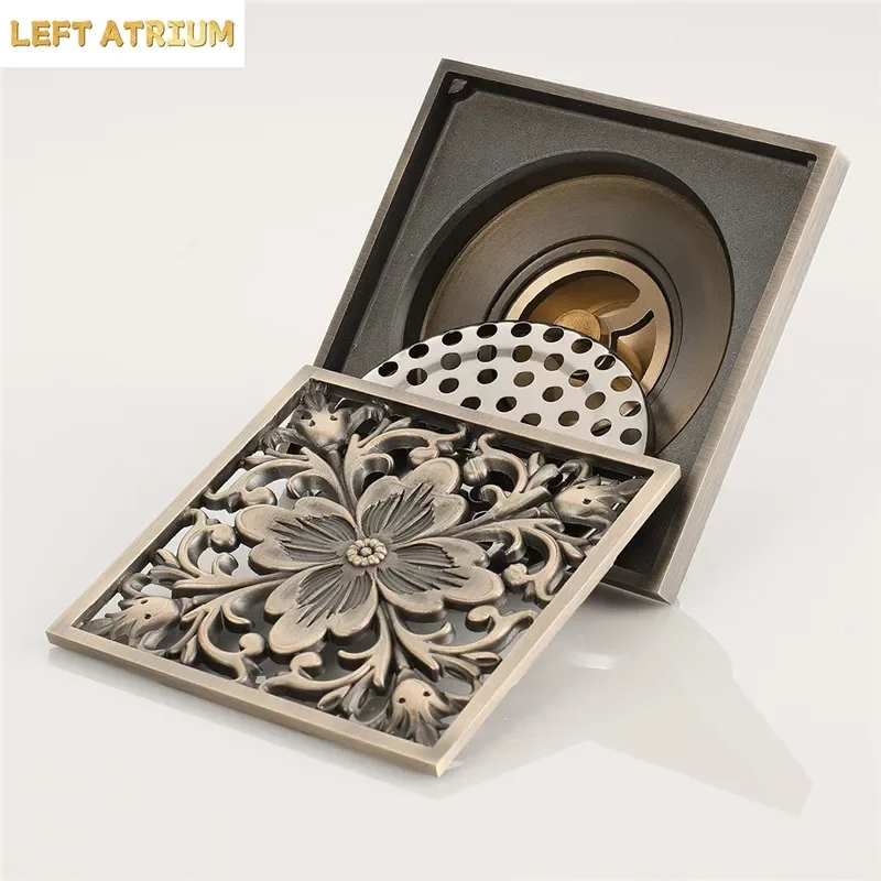 Rose Gold Floor Drains Brass Shower Floor Drain Bathroom Deodorant Euro Square Floor Drain Strainer Cover Grate Waste