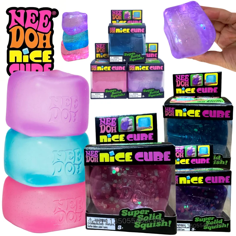 Nee Doh Nice Cube  Glitter Cube Fidget Blind Box Toy Stress Relief Calm Anxiety Improve Focus for ADHD Kids Adults