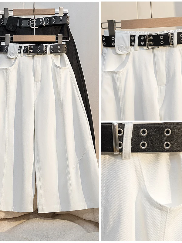 High Waist Wide Leg Casual Seven-Foot Pants Women's Pure Color Decorative Stitching Slimming Straight Leg Pants Summer New