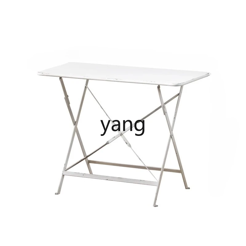 LH  European retro wrought iron folding coffee table simple outdoor courtyard portable writing rectangular table