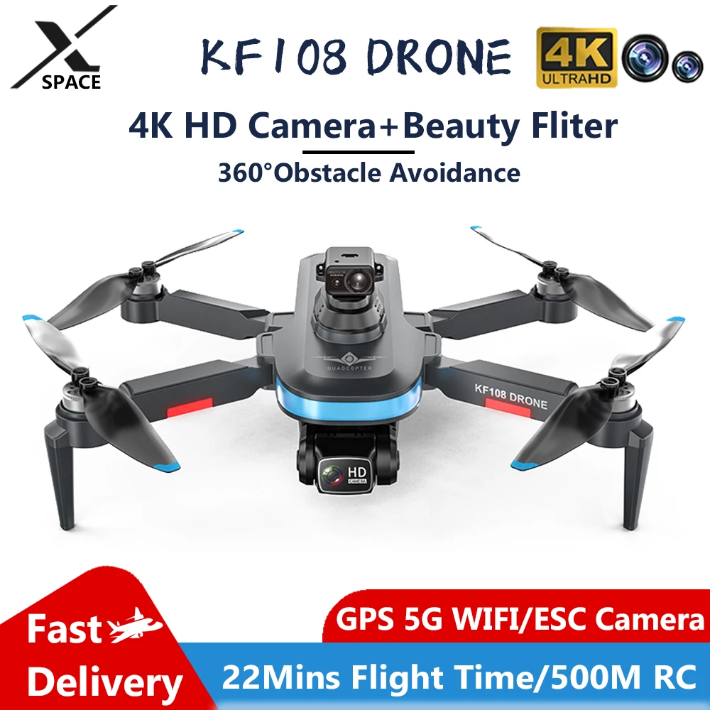 Drone KF108/KF108 Max GPS 4K HD Camera Professional Wifi Brushless 360° Obstacle Avoidance Brushless Motor RC Quadcopter Toys