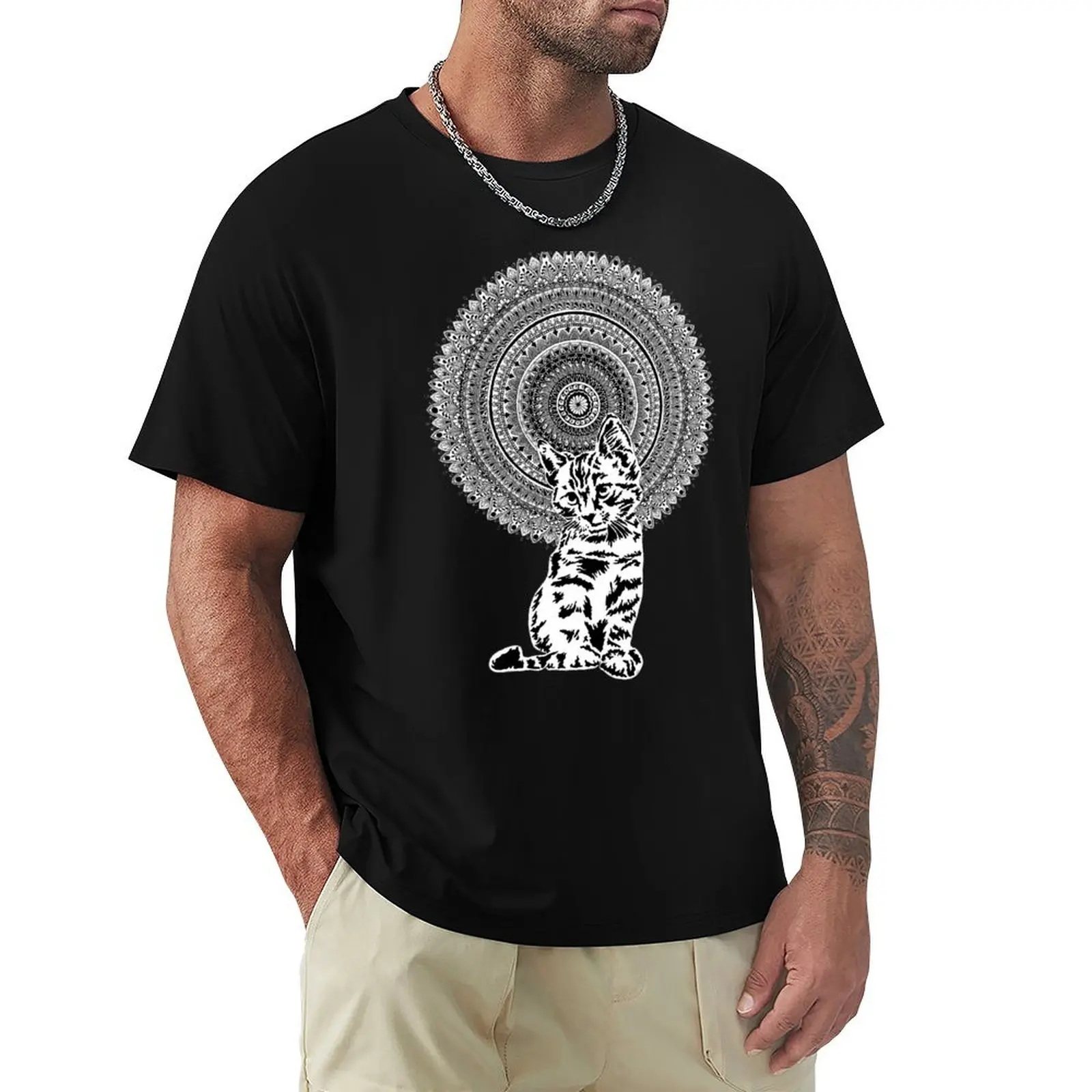 Mandala Power Animals Cat Motif Mandala Totem Animals T-Shirt sports fans boys whites men workout shirt