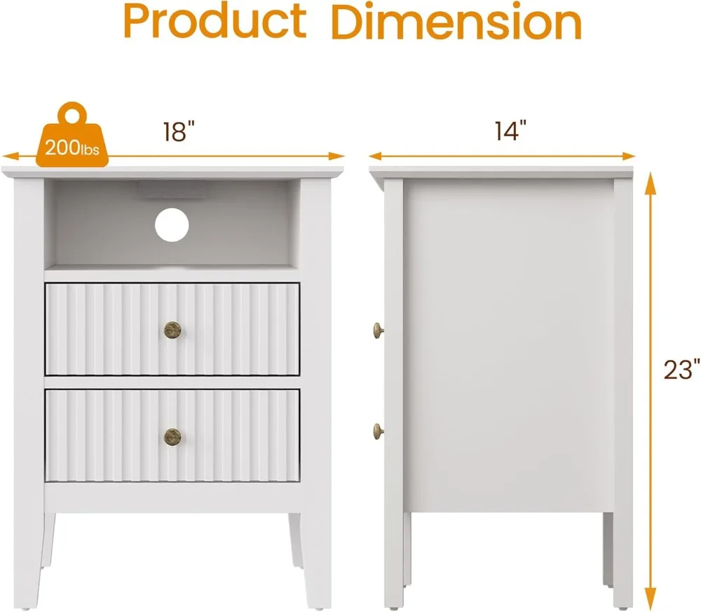 Set di 2 Comodini Moderni Bianchi con Stazione di Ricarica, Cassetti Silenziosi e Ripiano Portaoggetti per Camera da Letto