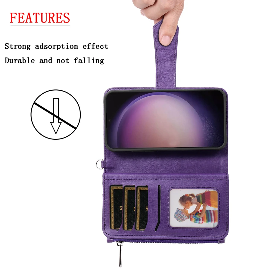 Wallet Multi-card 2-in-1 Zipper Magnetic Flip Leather Case For Samsung Galaxy S24 Ultra S23 Plus S22 S21 S20 FE A14 A15 A34 A54