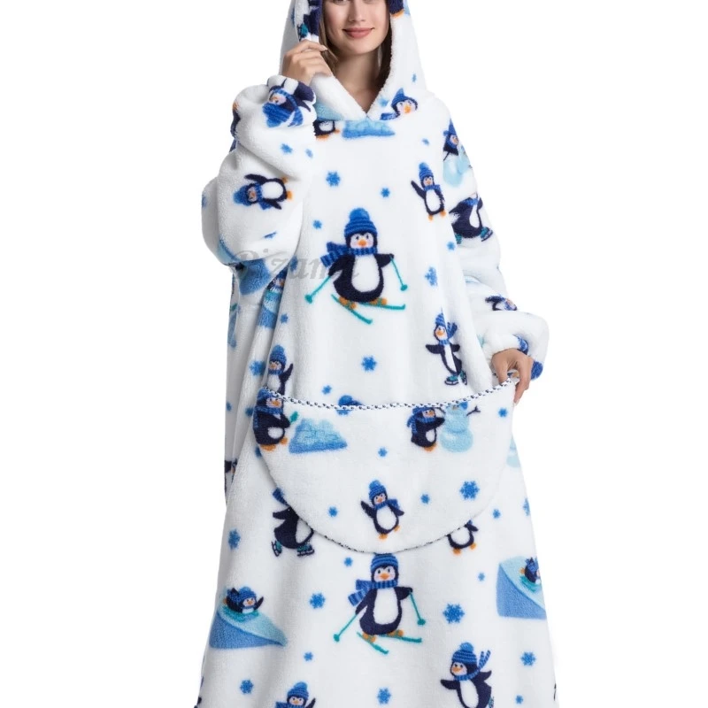 Women Plus Size Clothes Winter Hoodies Christmas Penguin Animal Cartoon Oversized TV Blankets Sleeping Blanket Adult Pullovers