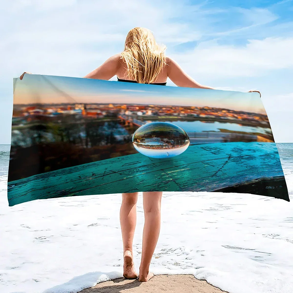 Glass Ball Print Microfiber Lightweight Thin Beach Towels Compact Personalized Sand Free Swim Pool Blanket with Multi-Options