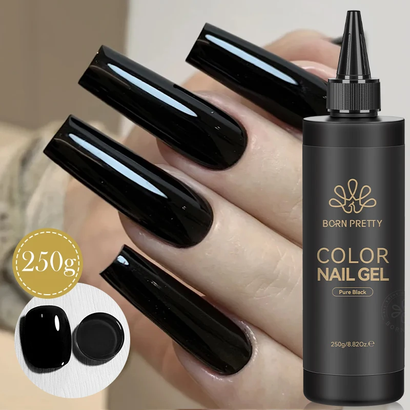 BORN PRETTY 250g Pure Black White Color Gel Nail Polish Semi Permanent Jelly Nude Gel Refilled Package Soak Off UV LED Gel
