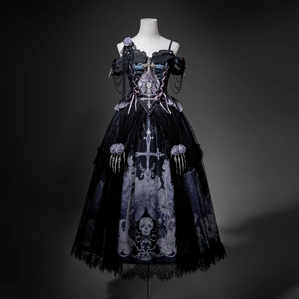 Original Gothic Halloween Cosplay Skirt Suits Retro Women's Elegant Camisole Sling Top + Long Skirt Two-Piece Outfits
