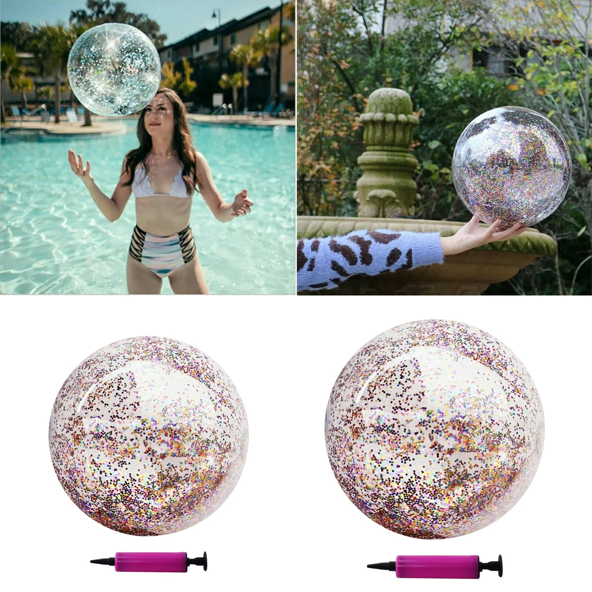 

Ultra Clear PVC Glitter Ball Water Toys Photo Prop Inflatable Sequin Beach Ball Glitter Holiday Inflatable Swimming Pool Toys