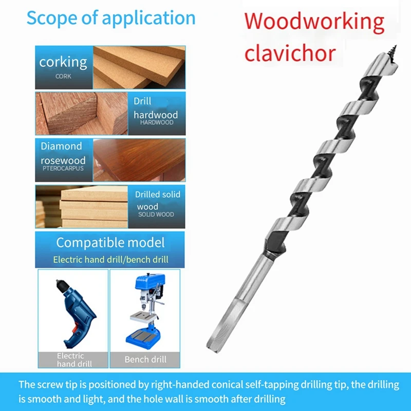 Perceuse à rouleau de travail de calcul d'allongement, manche hexagonal, foret à bois torsadé, durable, facile à installer, ensemble de 6 pièces, 230mm