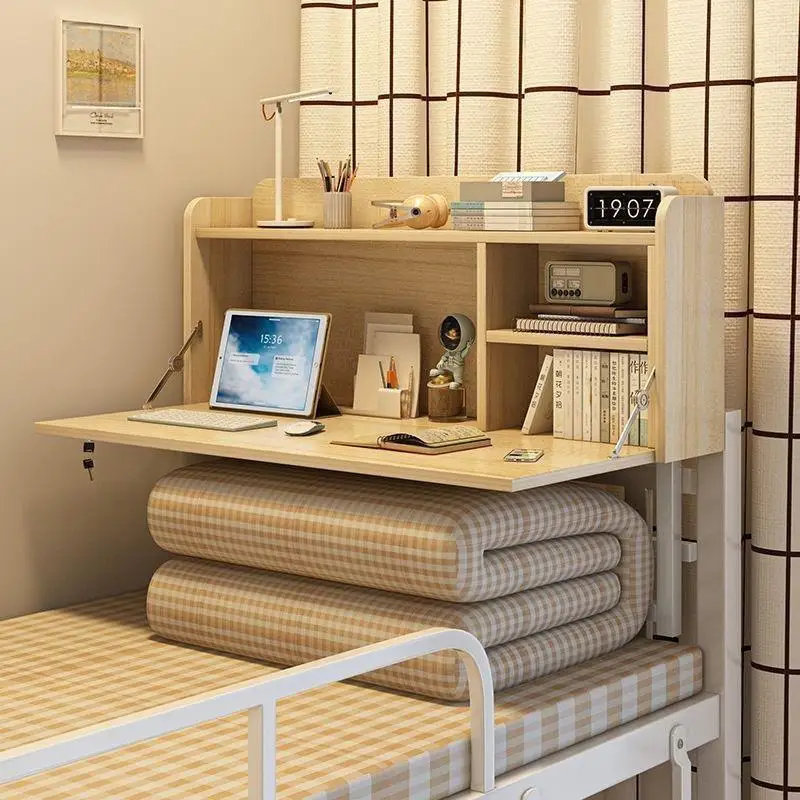 table-de-chevet-simple-et-compacte-pliable-multifonctionnelle-pour-dortoir-d'etudiant-avec-etagere-et-bureau-d'ordinateur